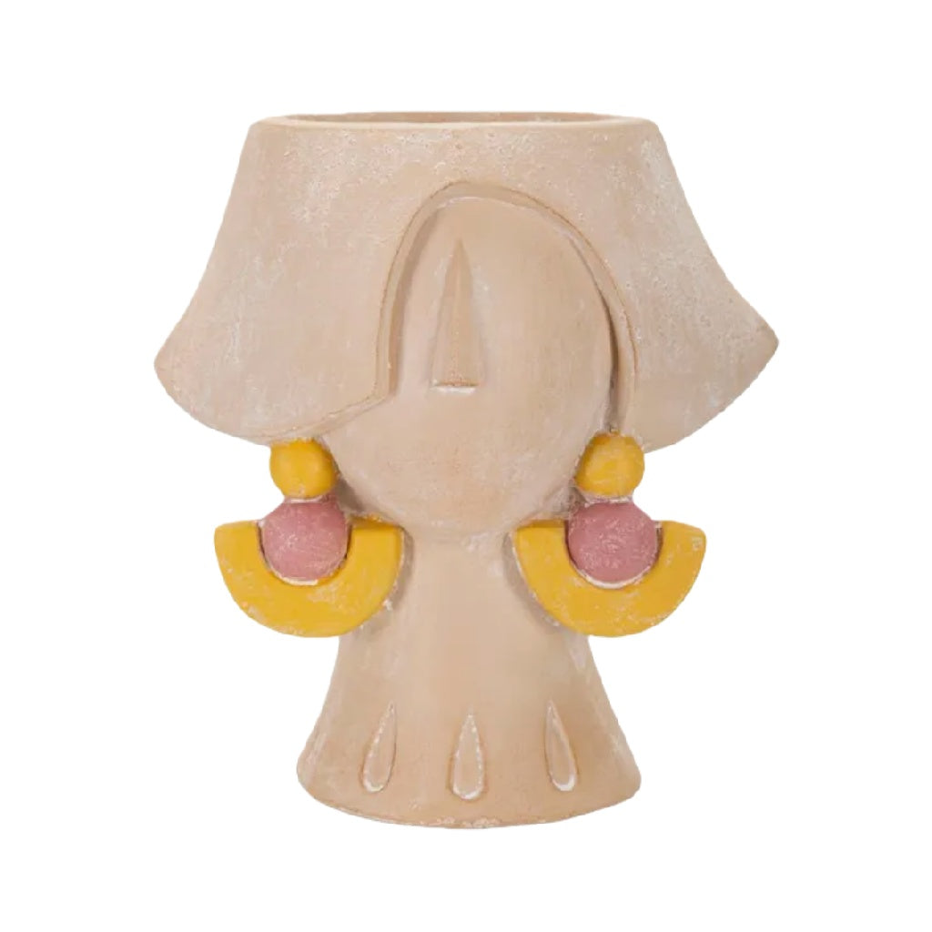 Vase en céramique visage avec boucles d'oreilles colorées